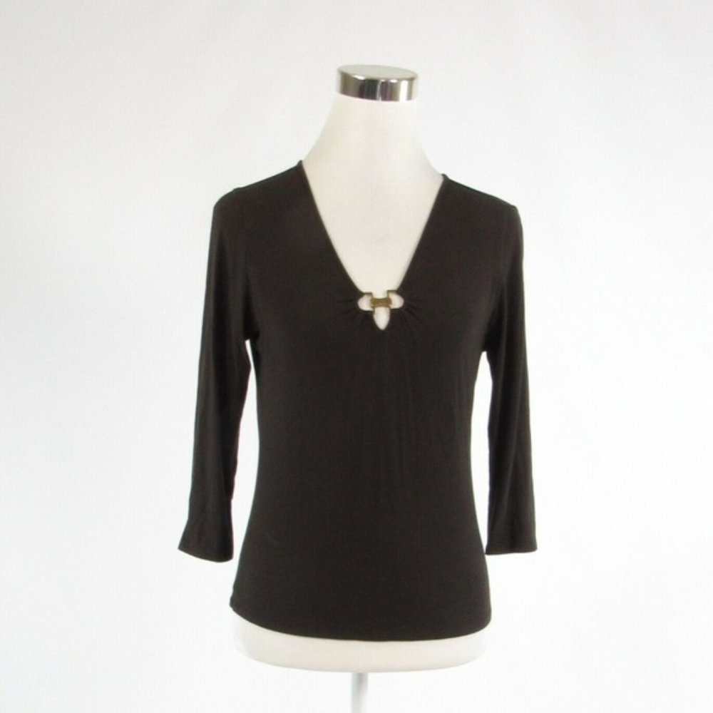 MICHAEL KORS dark brown stretch knit blouse size PM
